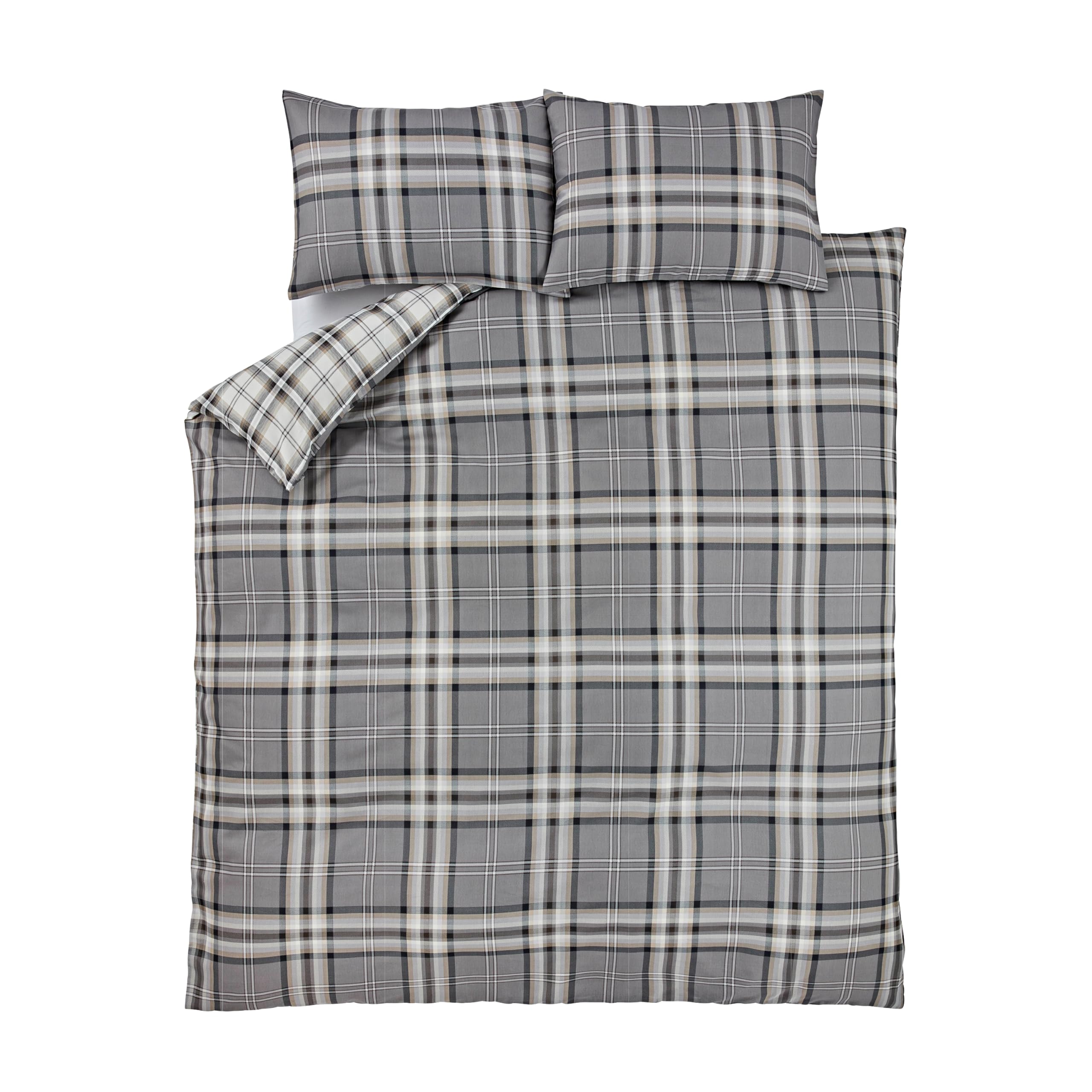 Catherine Lansfield Kelso Check Reversible Double Duvet Cover Set with Pillowcases Charcoal Grey 5