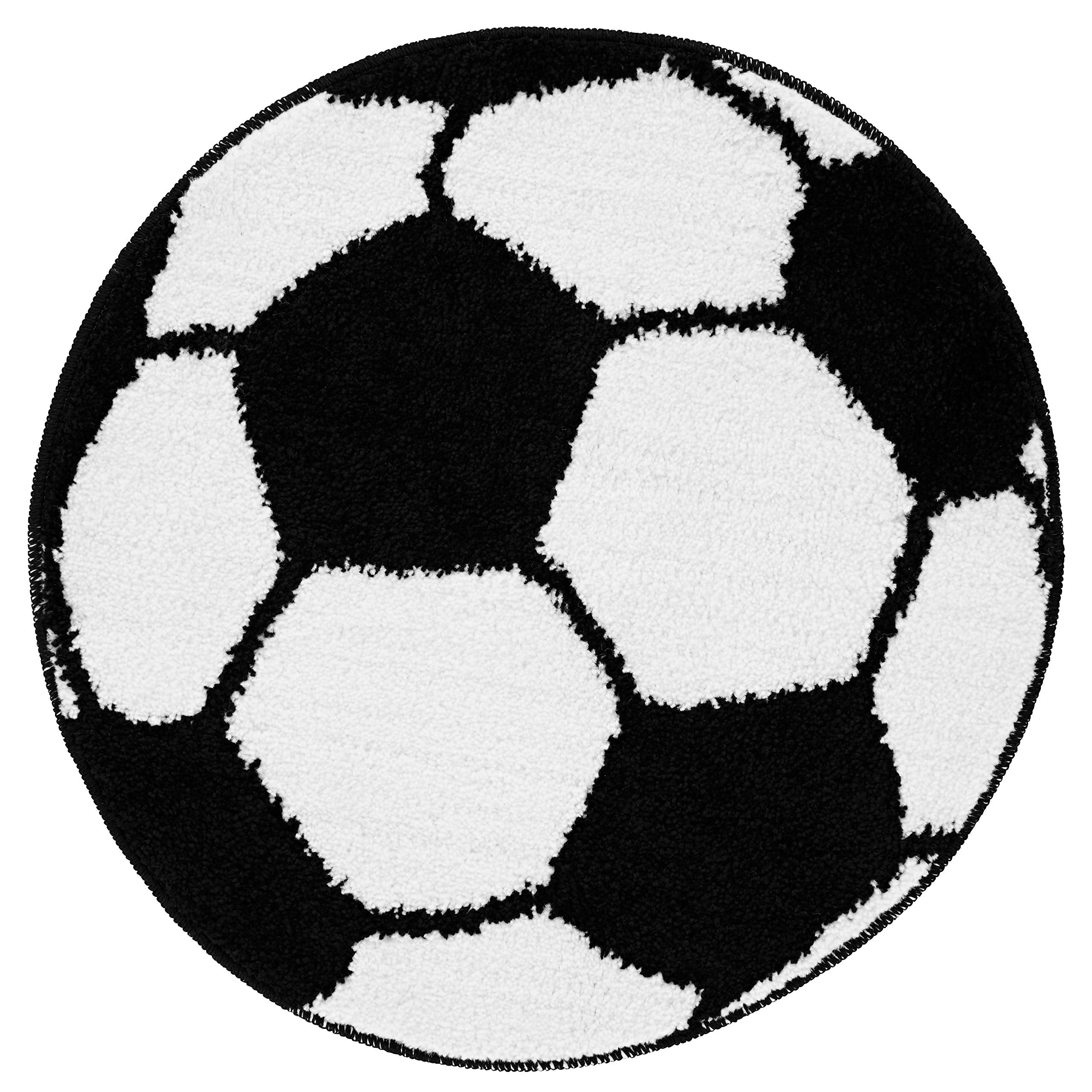 Catherine Lansfield Kids Football Shaped Area Rug - White, 66cm Round, Machine Washable Acrylic 3