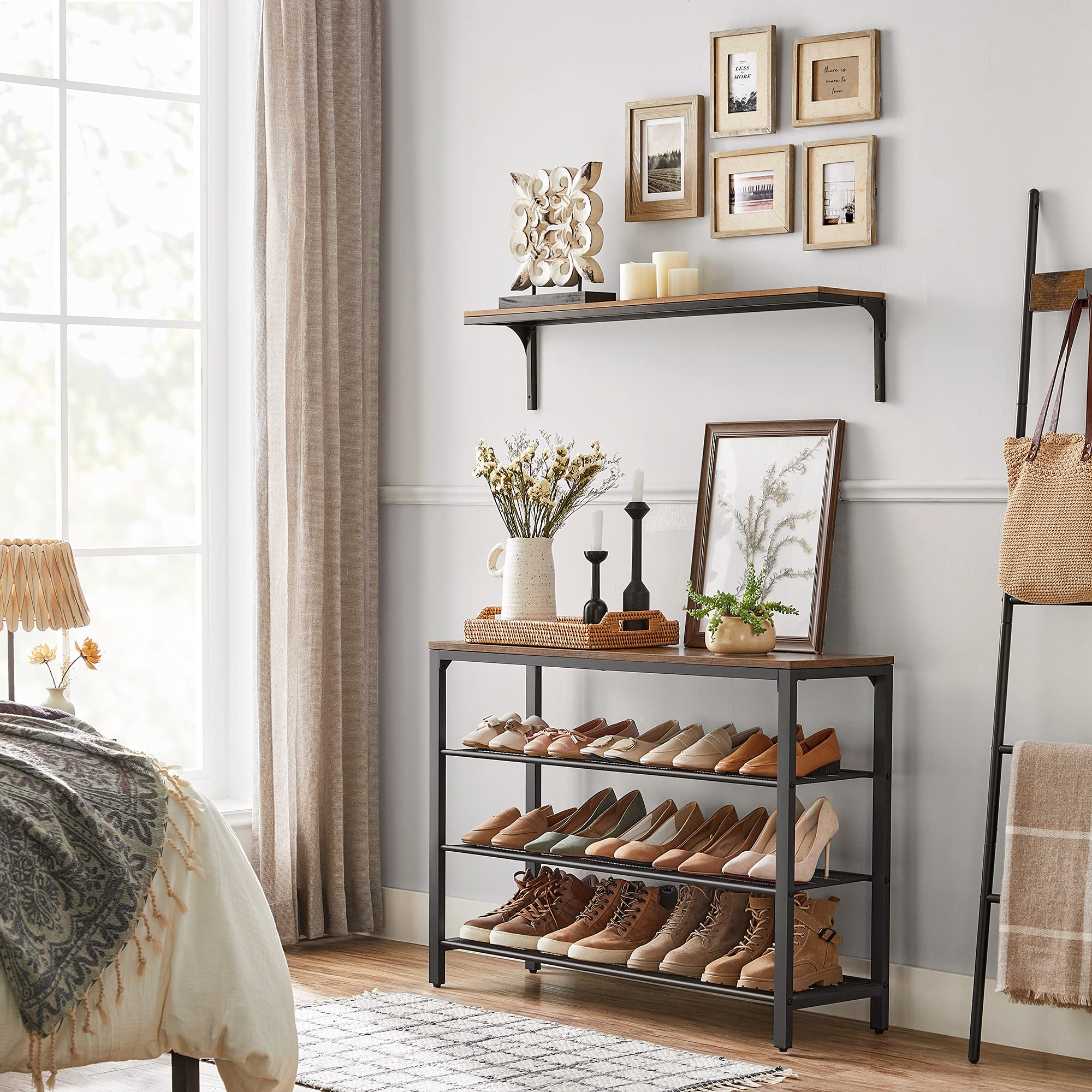 VASAGLE Shoe Rack - 4 Tier Metal Organizer | 100 x 30 x 72 cm | Rustic Brown + Black 5