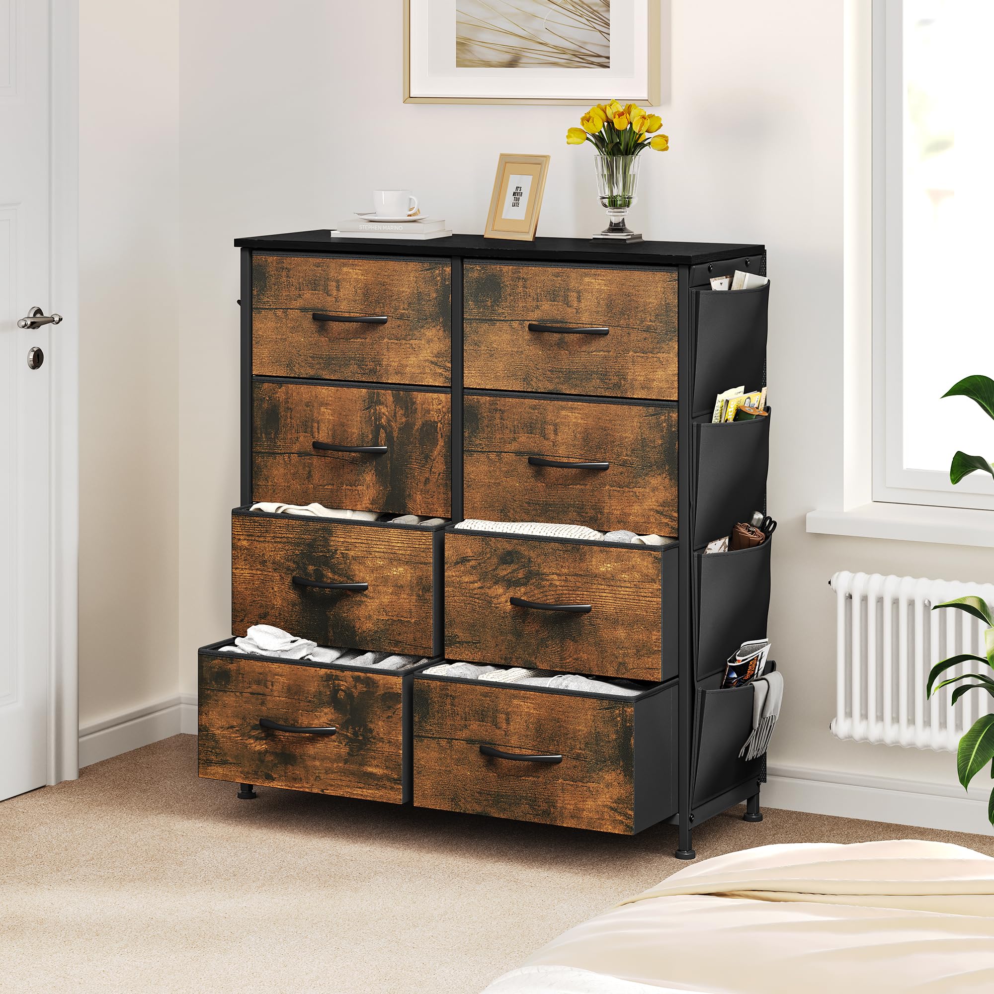 YITAHOME 8-Drawer Fabric Chest of Drawers with Metal Frame | Rotten Wood Grain | 86 x 30 x 98 cm 4
