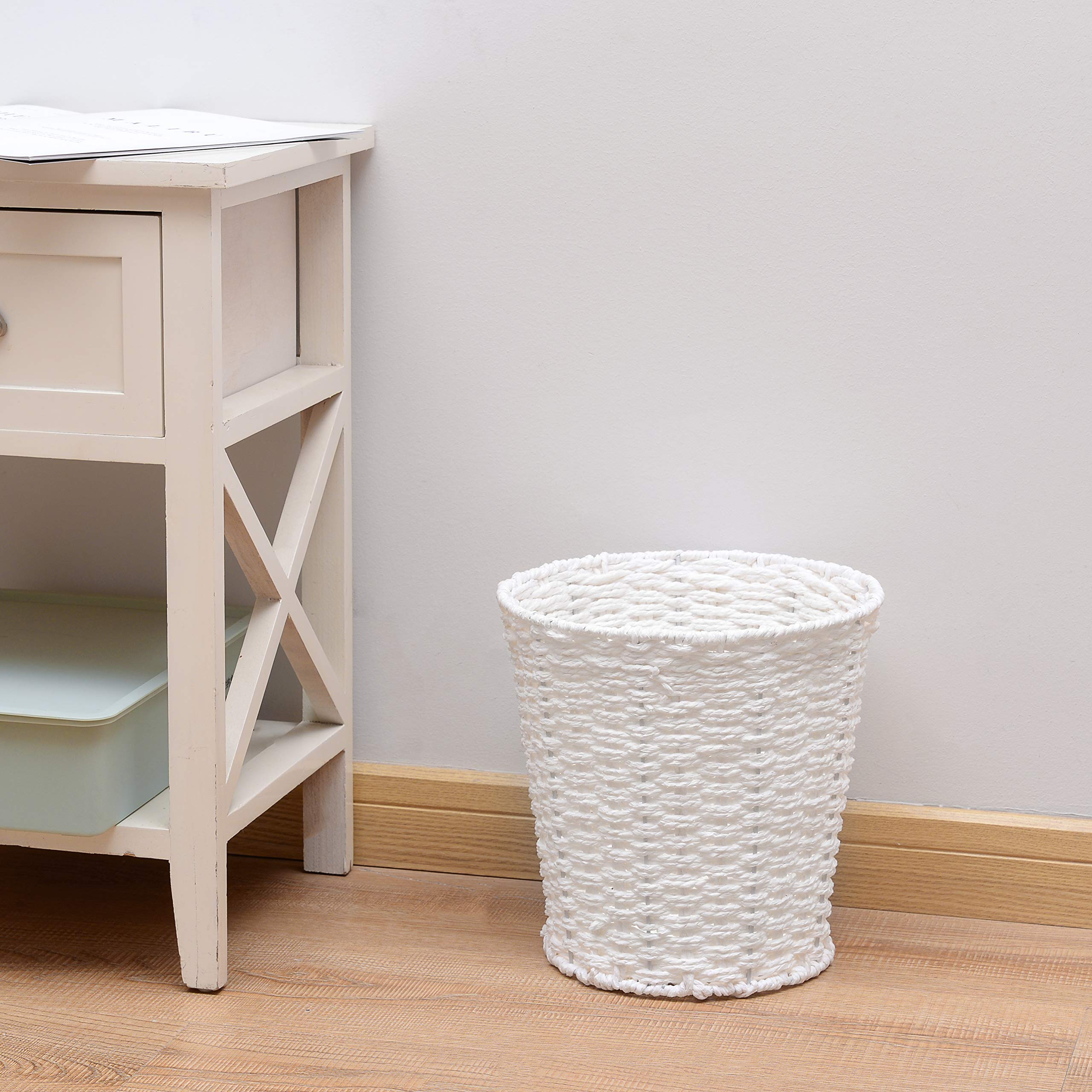 Zuvo Round Wicker Waste Paper Bin - Durable, Lightweight, White | 25x25x18 cm 3