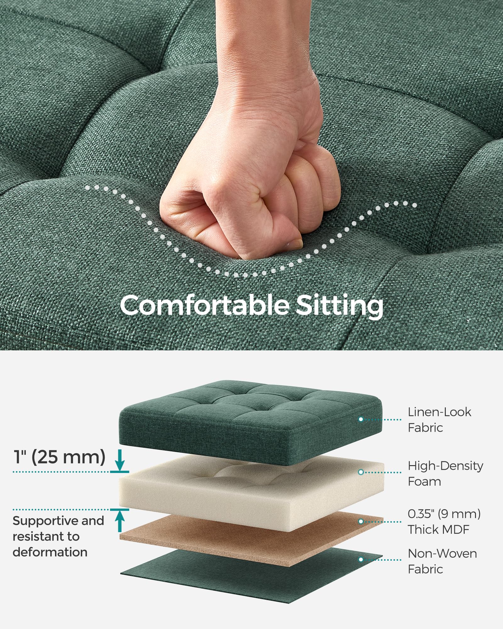 SONGMICS MAZIE Storage Ottoman Bench - 76 cm Wide | Retro Green | 300 kg Load Capacity 4