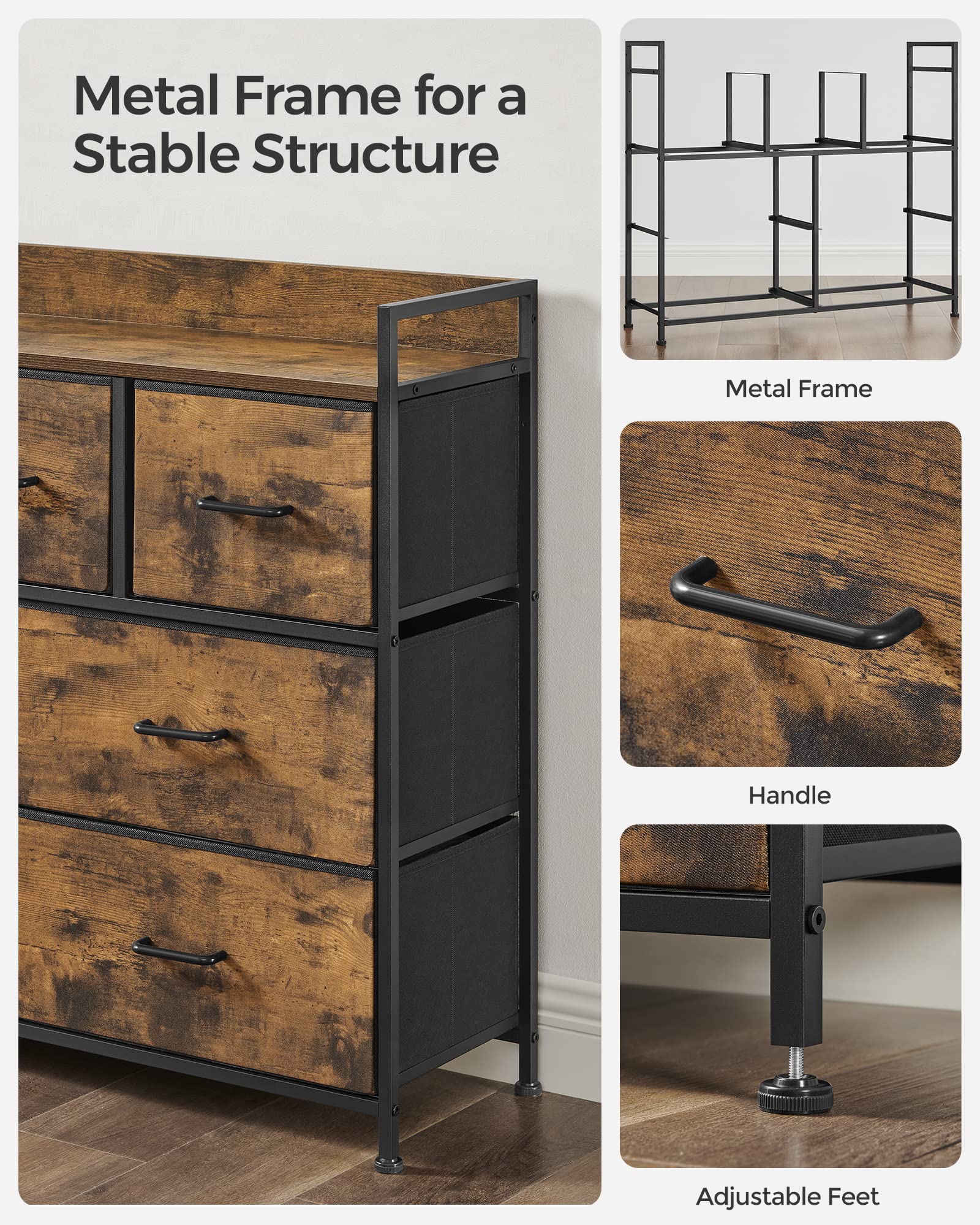 SONGMICS Chest of Drawers - 7 Fabric Drawers | Metal Frame | Rustic Brown & Ink Black | LTS137B01 7