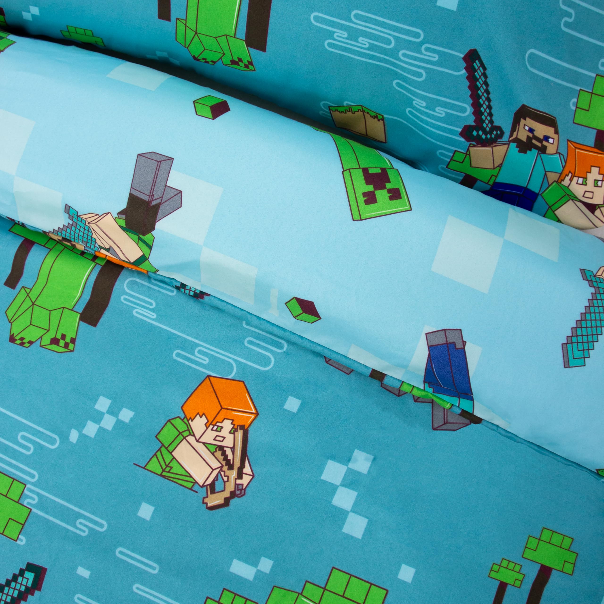 Minecraft Official Single Duvet Cover Set | Reversible Level Up Design | 135cm x 200cm 9