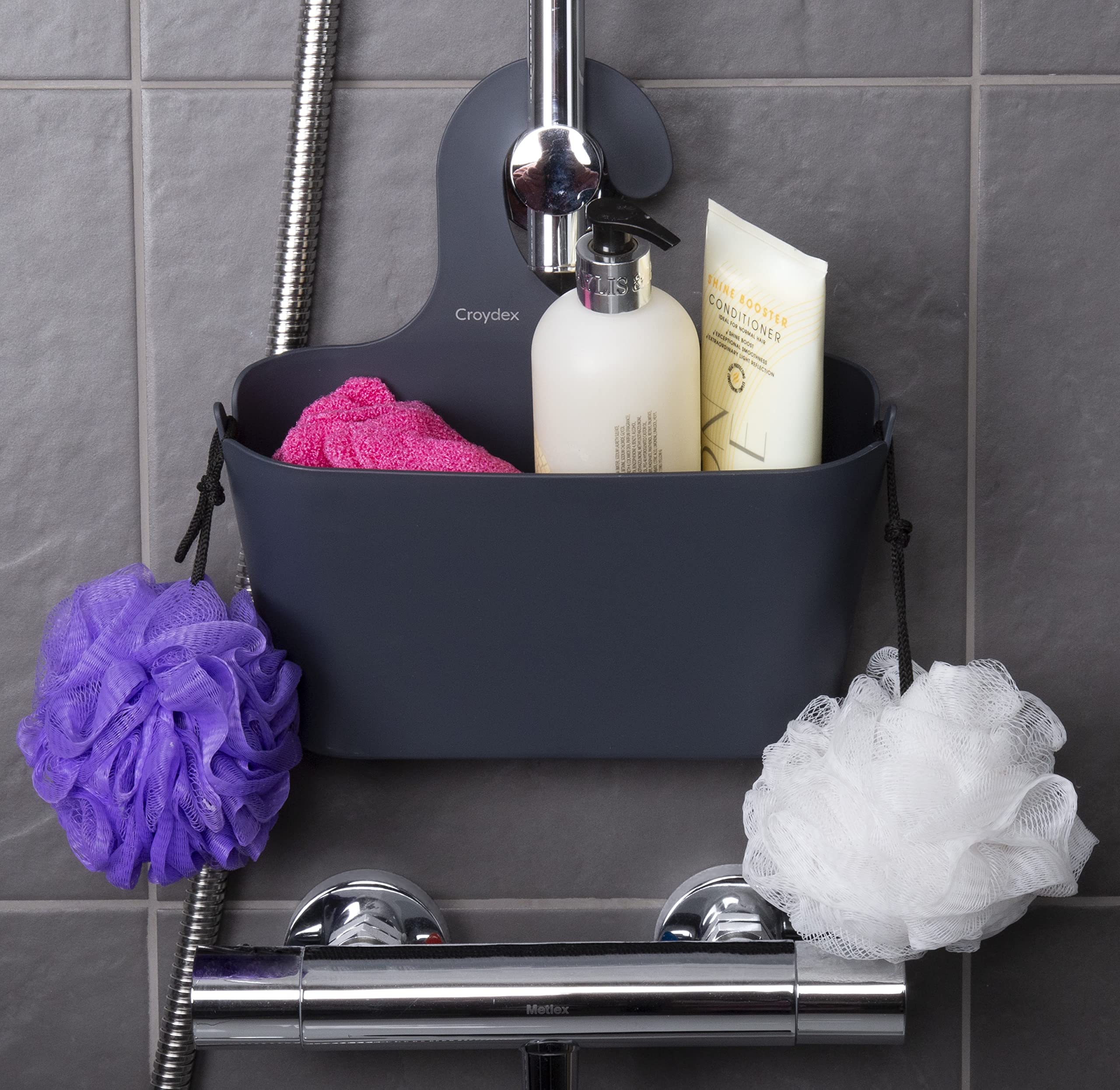 Croydex Hook Over Shower Caddy - Grey Plastic | Self-Draining | 26 x 26 x 8.5 cm 5