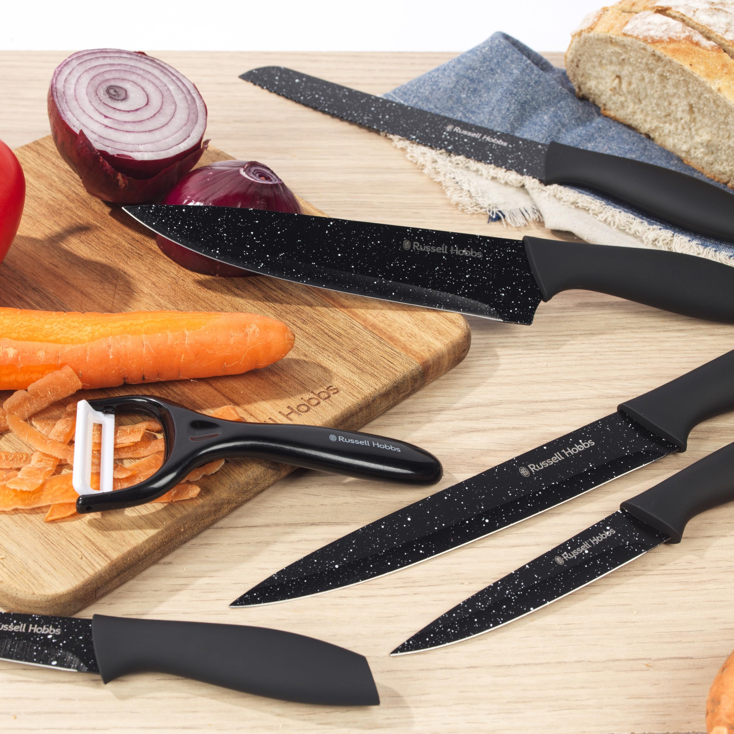 Russell Hobbs 6-Piece Knife & Peeler Set - Marble-Effect Non-Stick Blades | Soft-Touch Handles 7