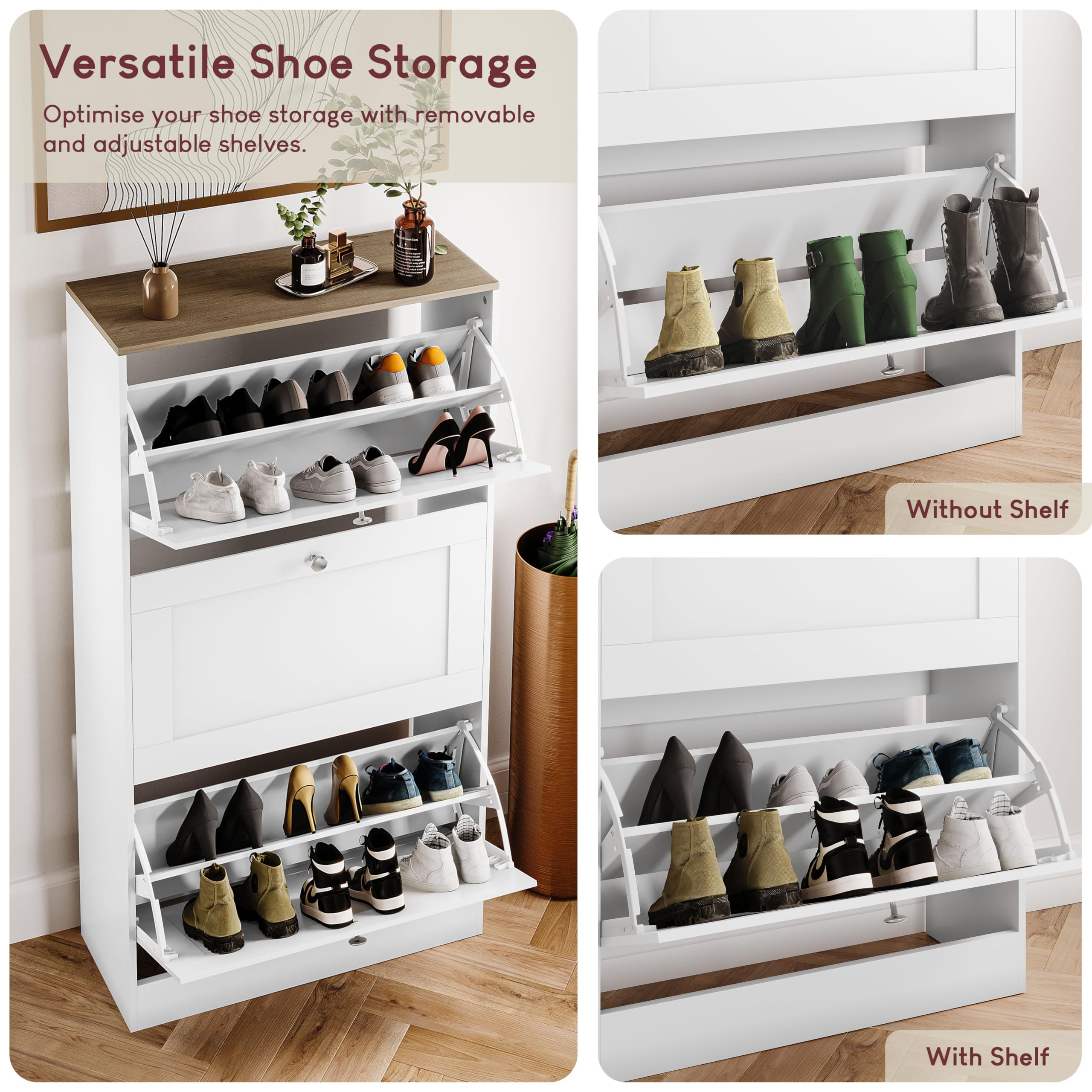 Vida Designs 3 Drawer Shoe Cabinet - White & Oak | Compact Entryway Storage | 117 H cm 3