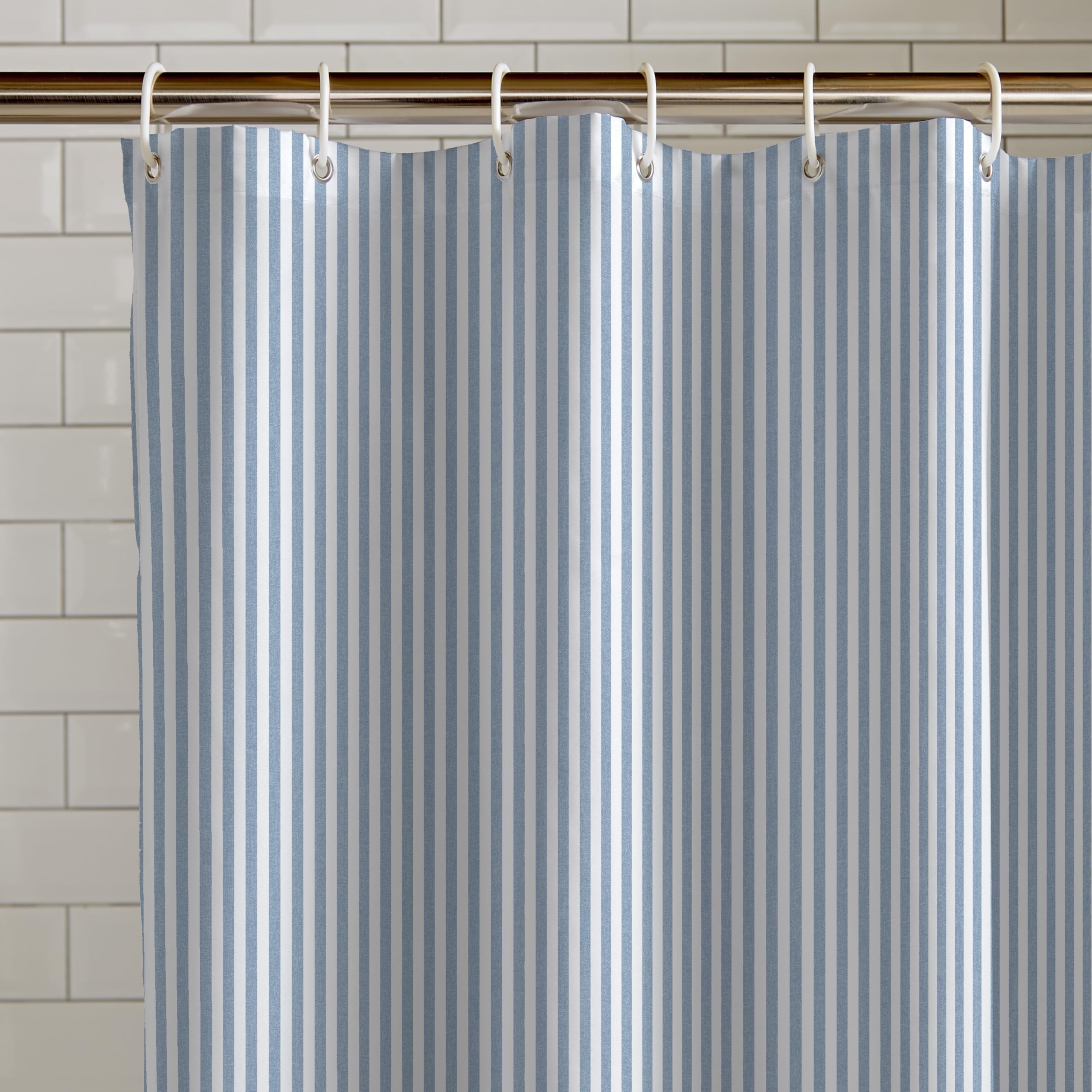 Catherine Lansfield Timeless Stripe Shower Curtain - Eyelet Top | 180x180 cm | Blue