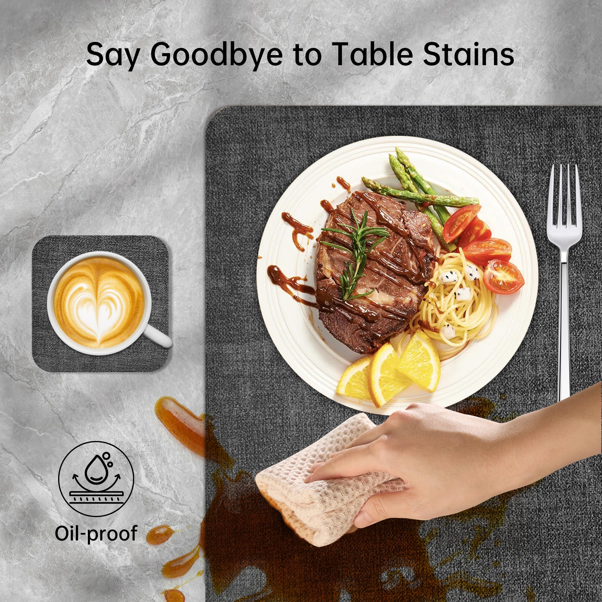 KitchenBoss Dual Sided Placemats Set of 6 with 6 Coasters | Grey + Beige PVC 5