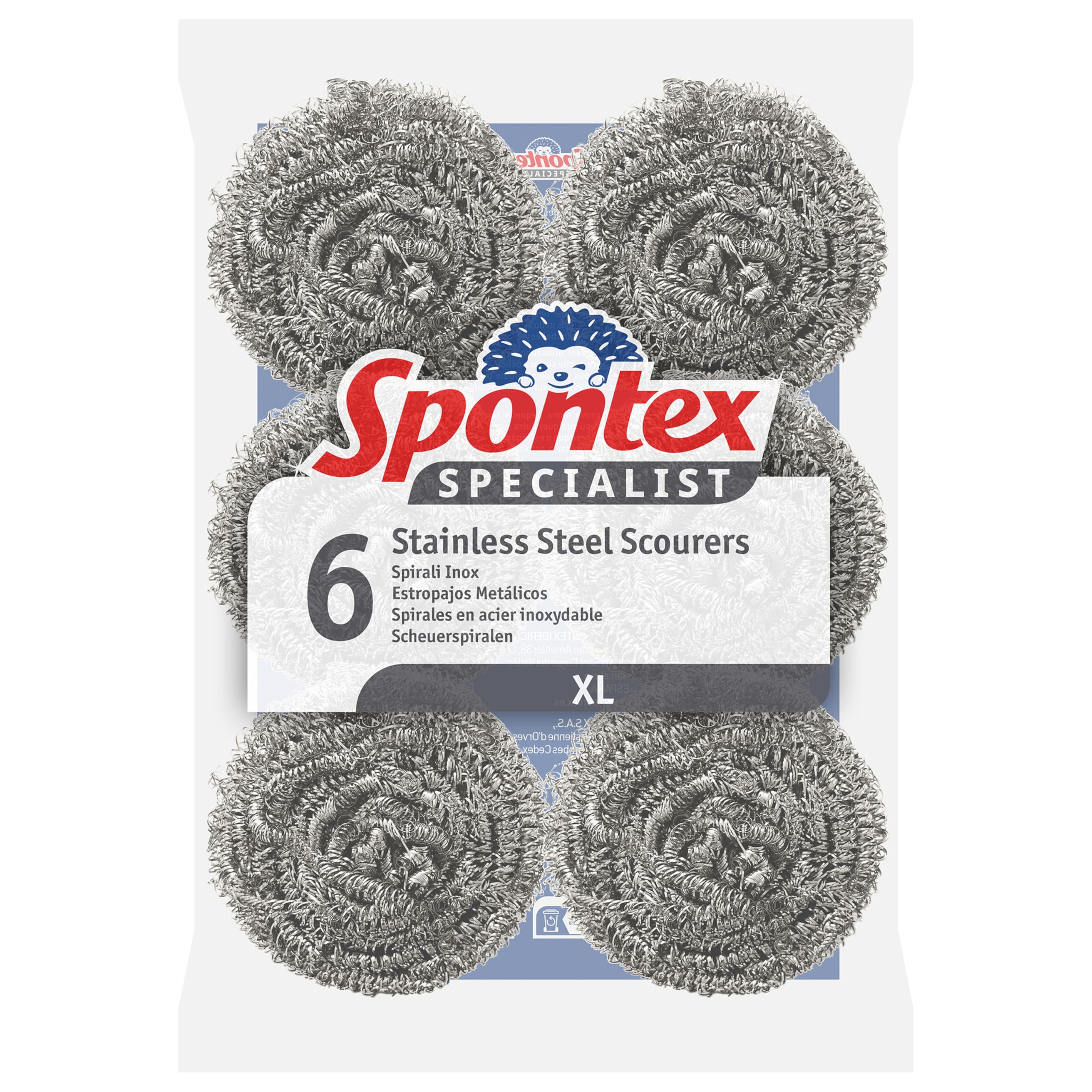 Spontex Specialist Stainless Steel Scourers - Heavy Duty Scrubbing | XL Spiral Shape | 6 Pack 1