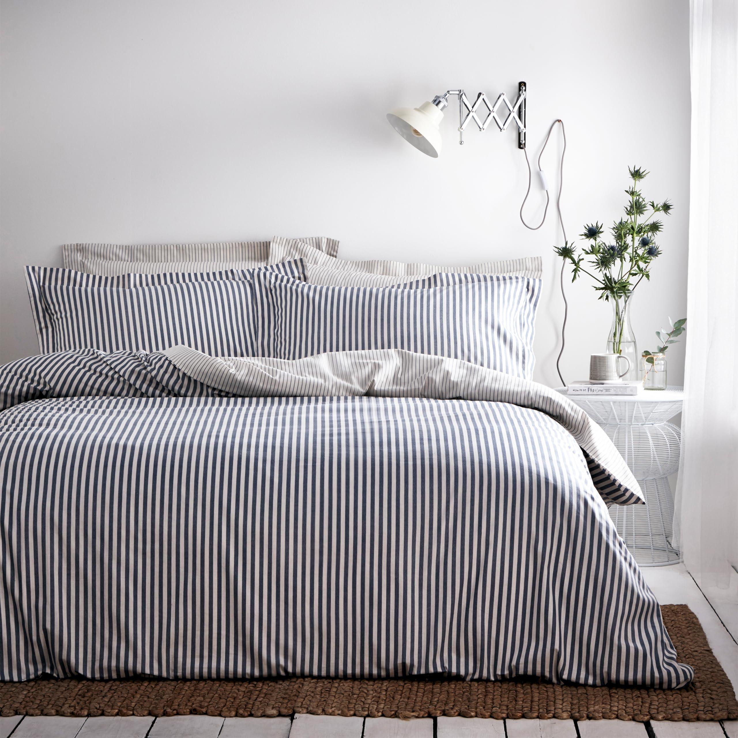 furn. Yard Hebden Mélange Stripe Cotton Duvet Set - Reversible, Navy/Grey/Natural, King Size 1