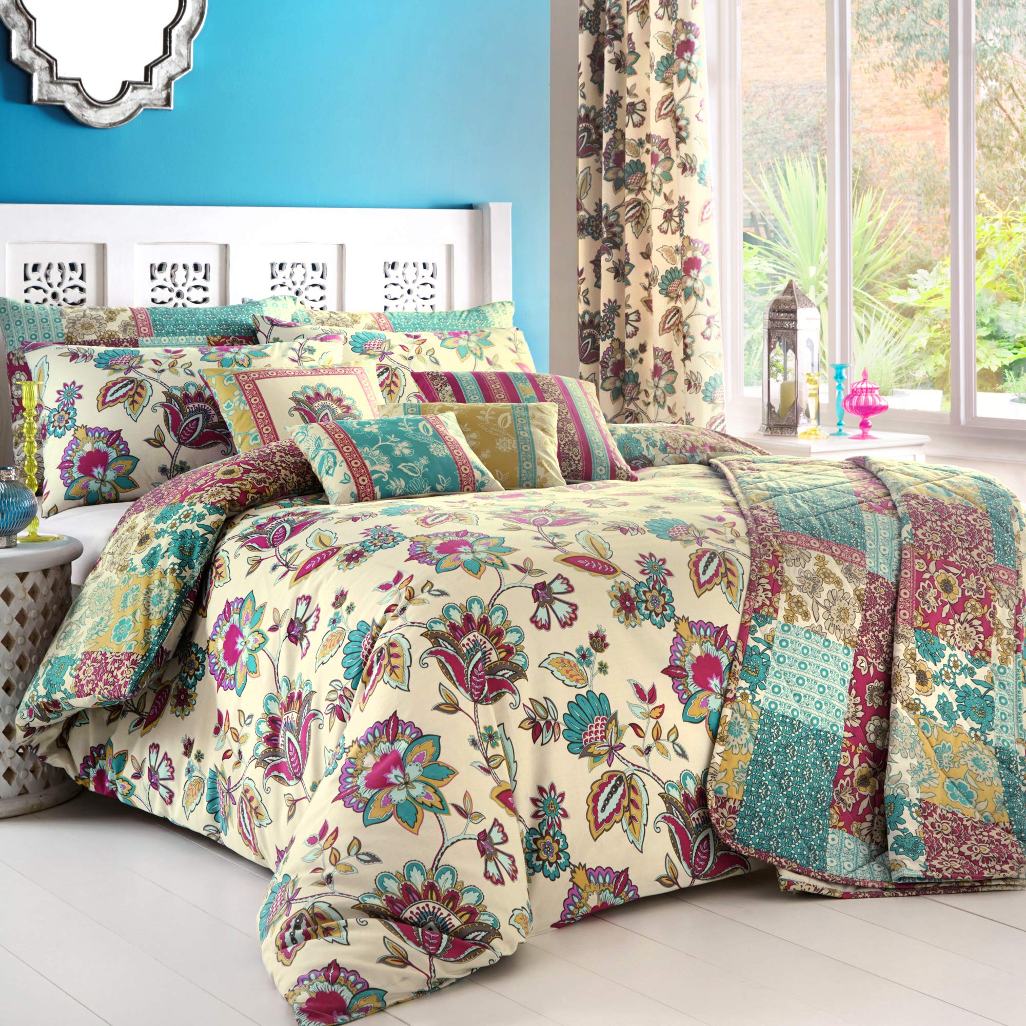 Dreams & Drapes Marinelli Easy Care Duvet Cover Set | King Size | Teal | 1 Duvet Cover & 2 Pillowcases 1