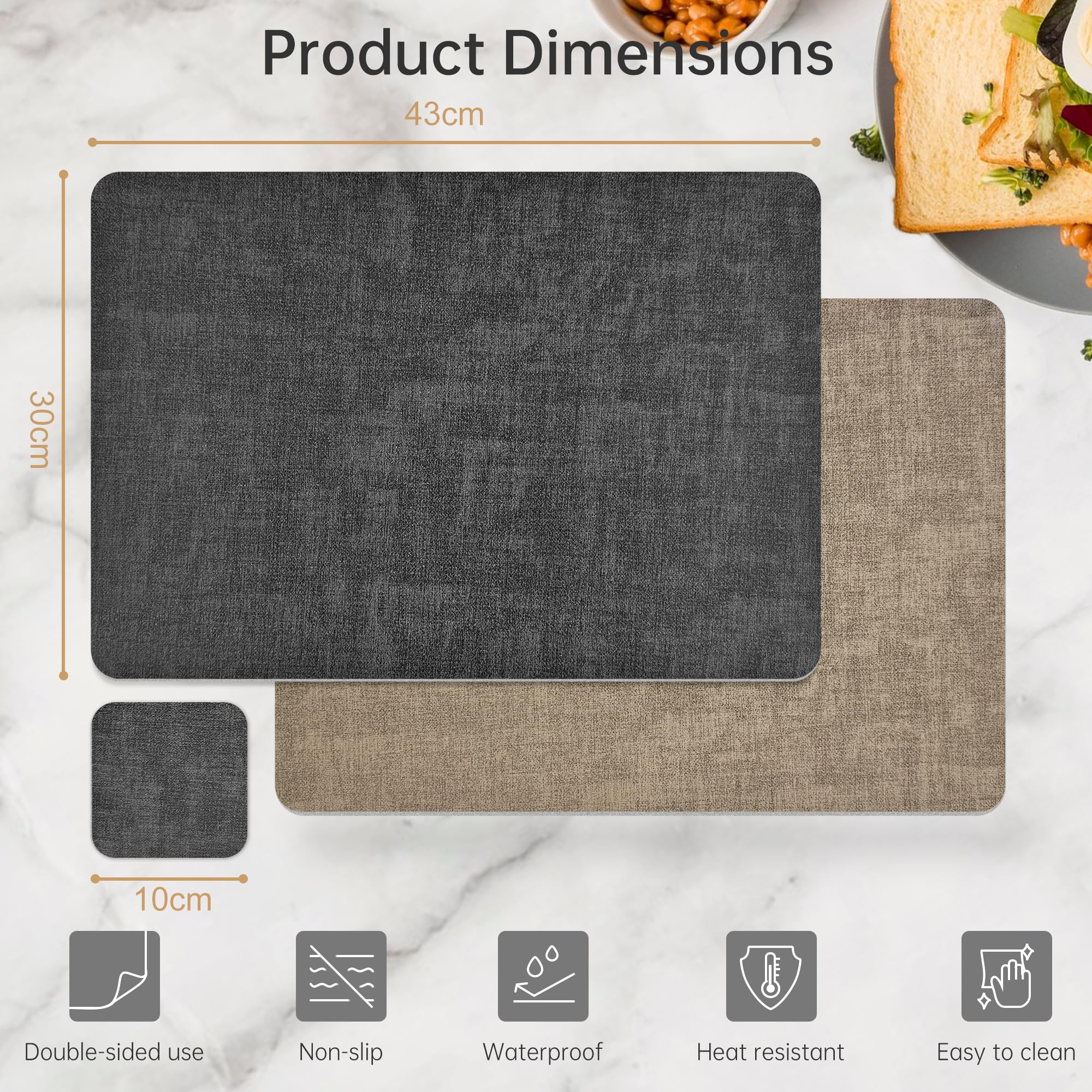 KitchenBoss Dual Sided Placemats Set of 6 with 6 Coasters | Grey + Beige PVC 2