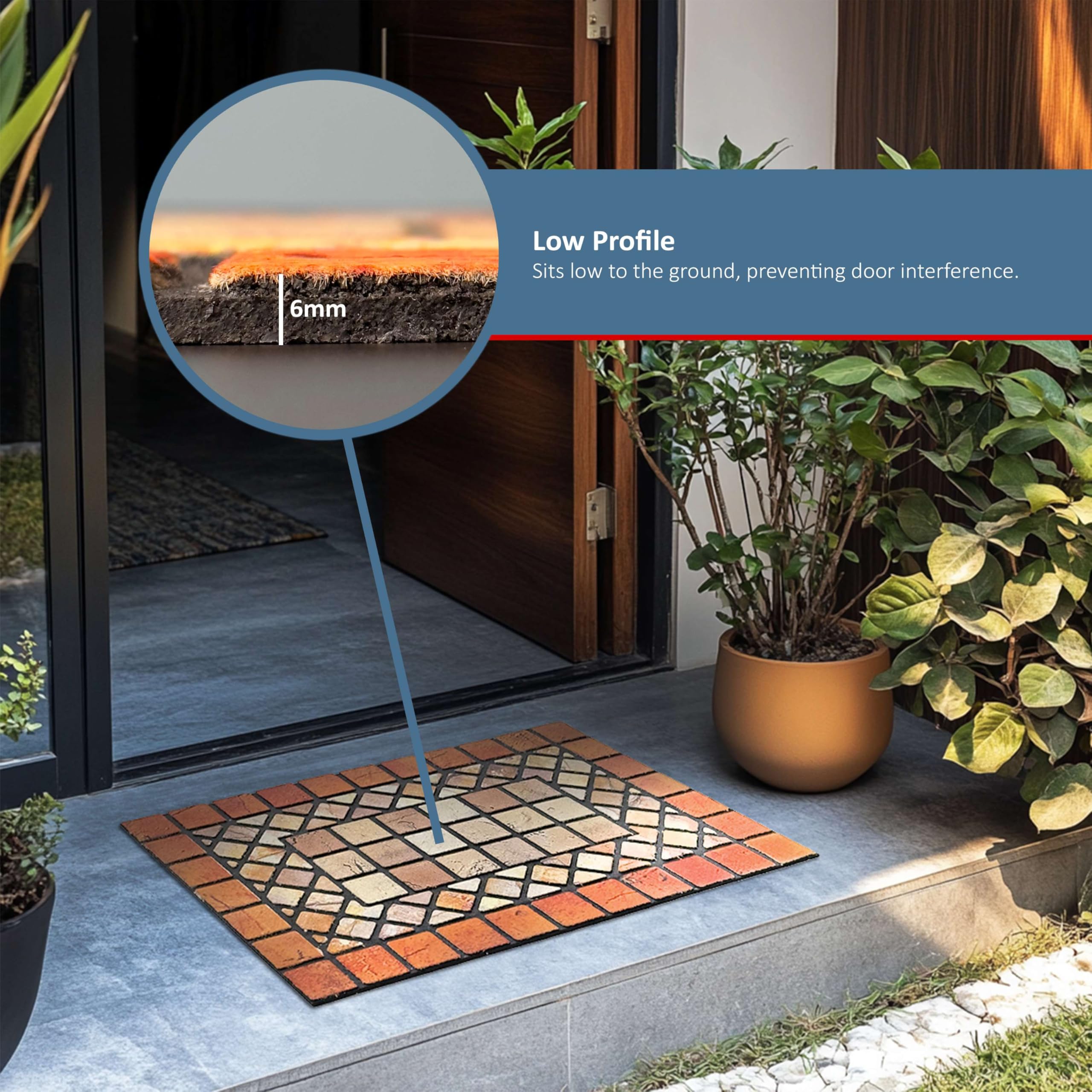 Nicoman Tile Heavy Duty Boot Scraper Doormat | Non-Slip Rubber | Indoor/Outdoor | 60x40cm Red Border 4