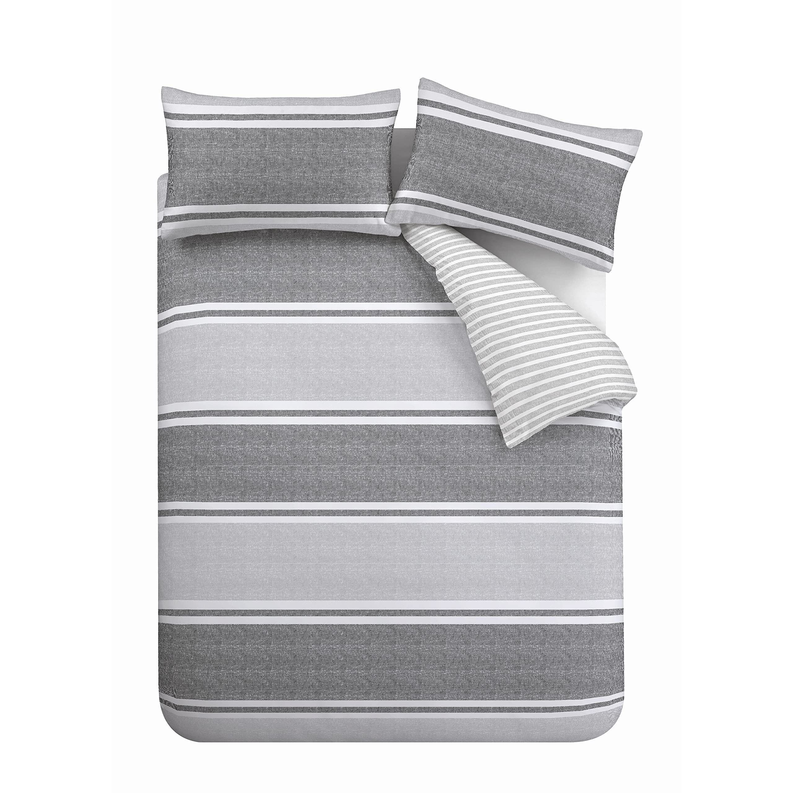 Catherine Lansfield Textured Banded Stripe Double Duvet Cover Set | Charcoal Grey | Polycotton 5