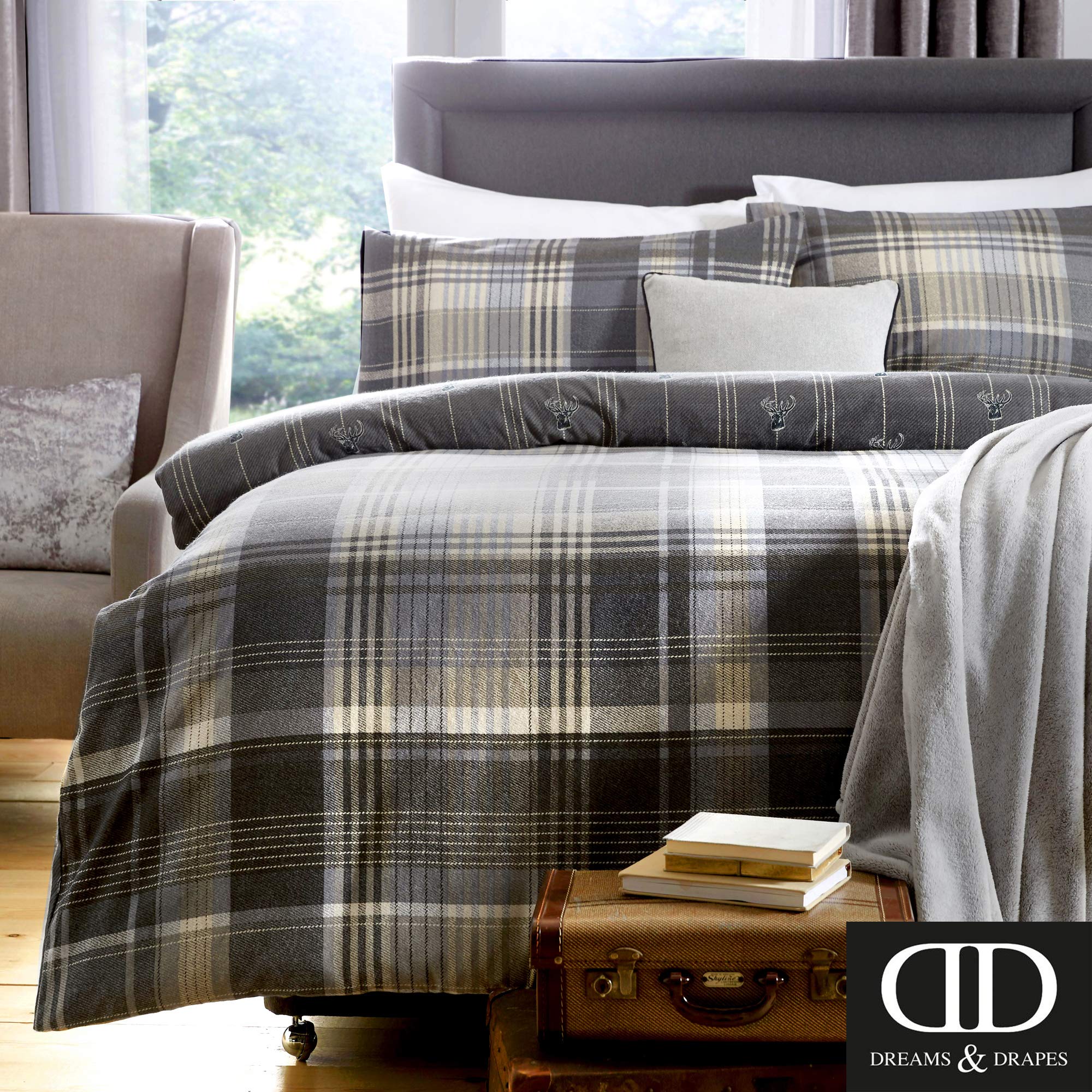 Dreams & Drapes Connolly Check Reversible Flannelette Duvet Cover Set | King Size | 100% Brushed Cotton 3