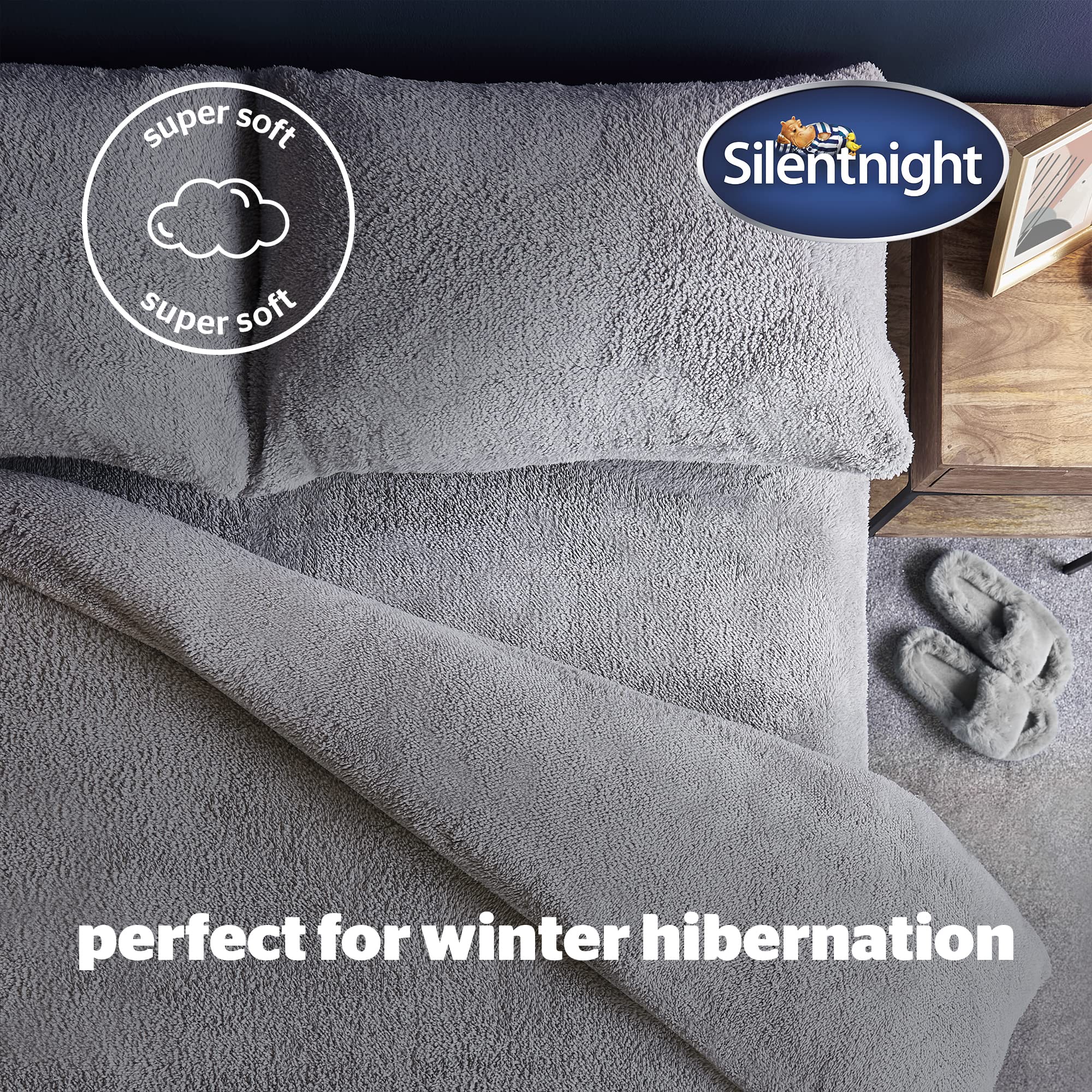 Silentnight Teddy Fleece Duvet Set - Single Size | Silver | 100% Polyester 3