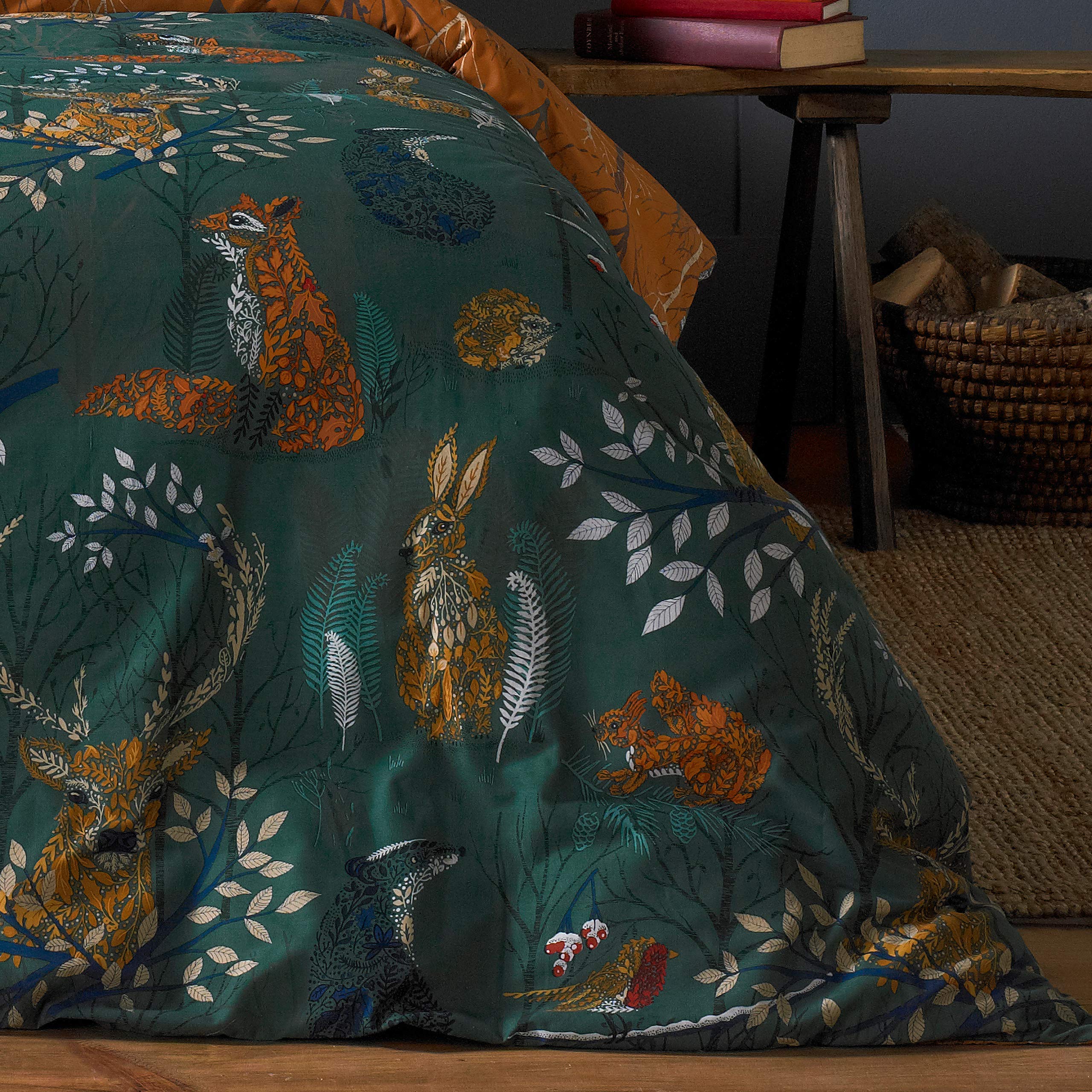 furn. Forest Fauna Woodland Duvet Cover Set | King Size | Polycotton | Reversible 3