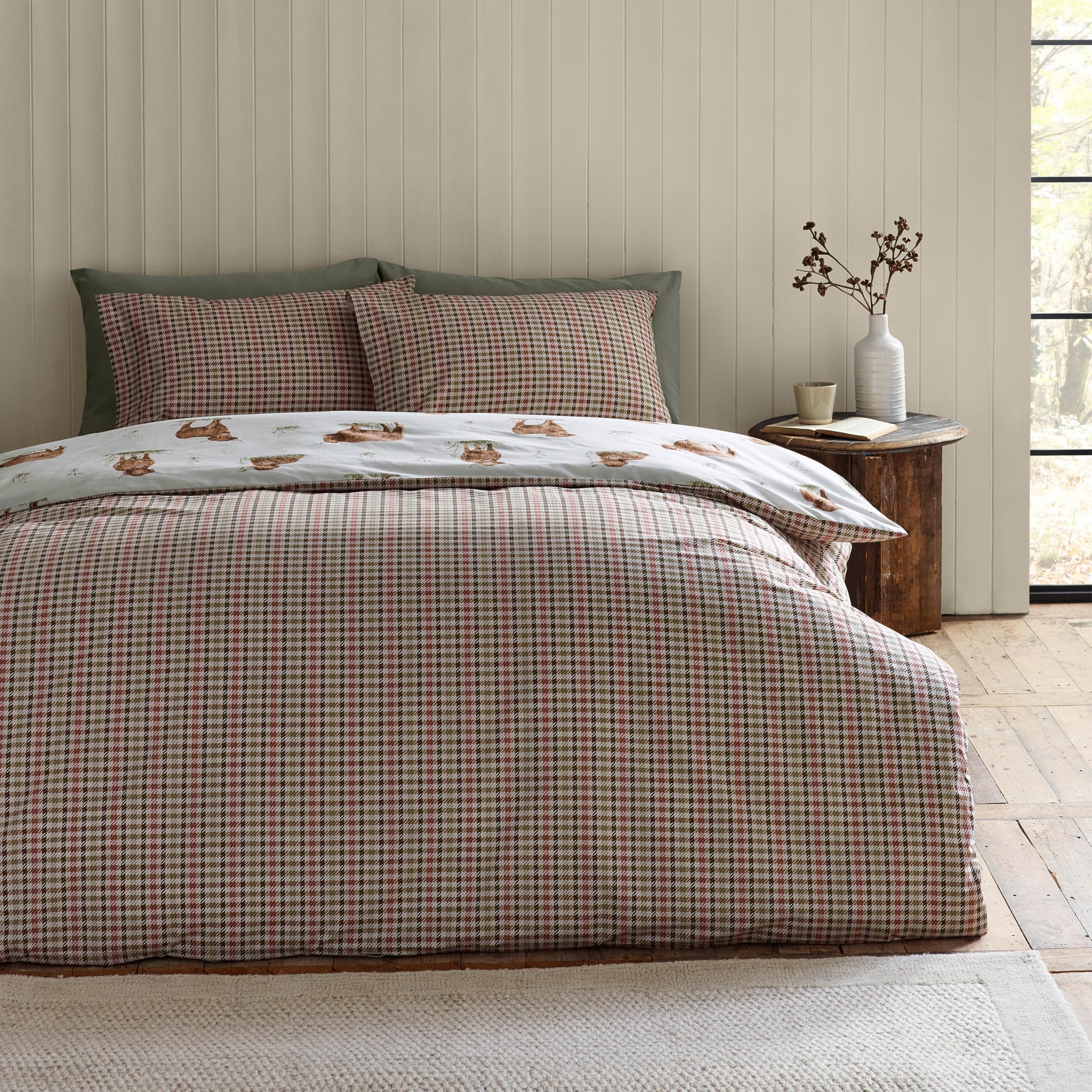 Catherine Lansfield Angus Highland Cow Reversible King Duvet Cover Set | Polycotton | Natural 2