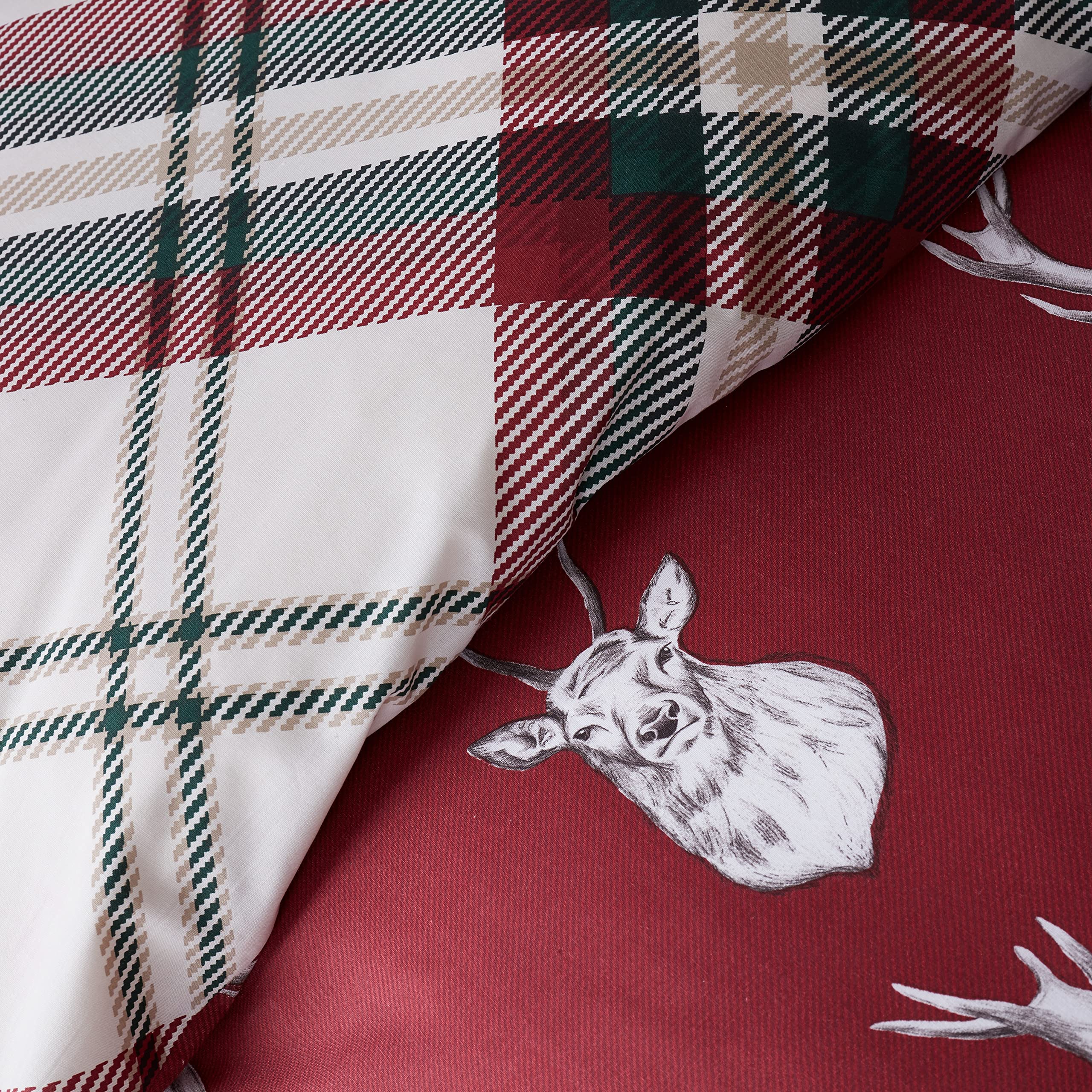 Catherine Lansfield Munro Stag Check Reversible Double Duvet Cover Set | Red | Polycotton 4