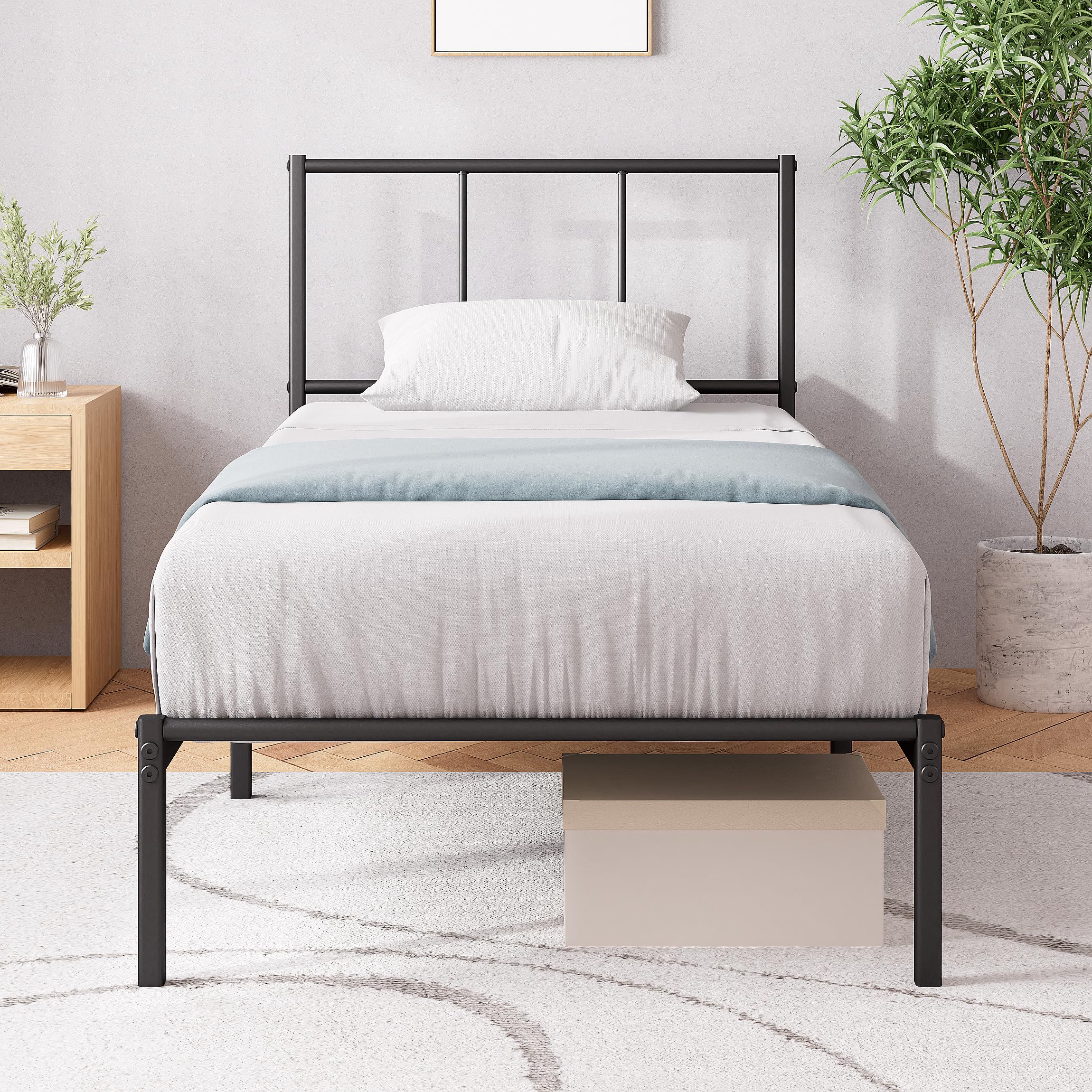 Zinus Justin Single Bed Frame with Headboard | 90 x 190 cm | 14'' Underbed Storage 1