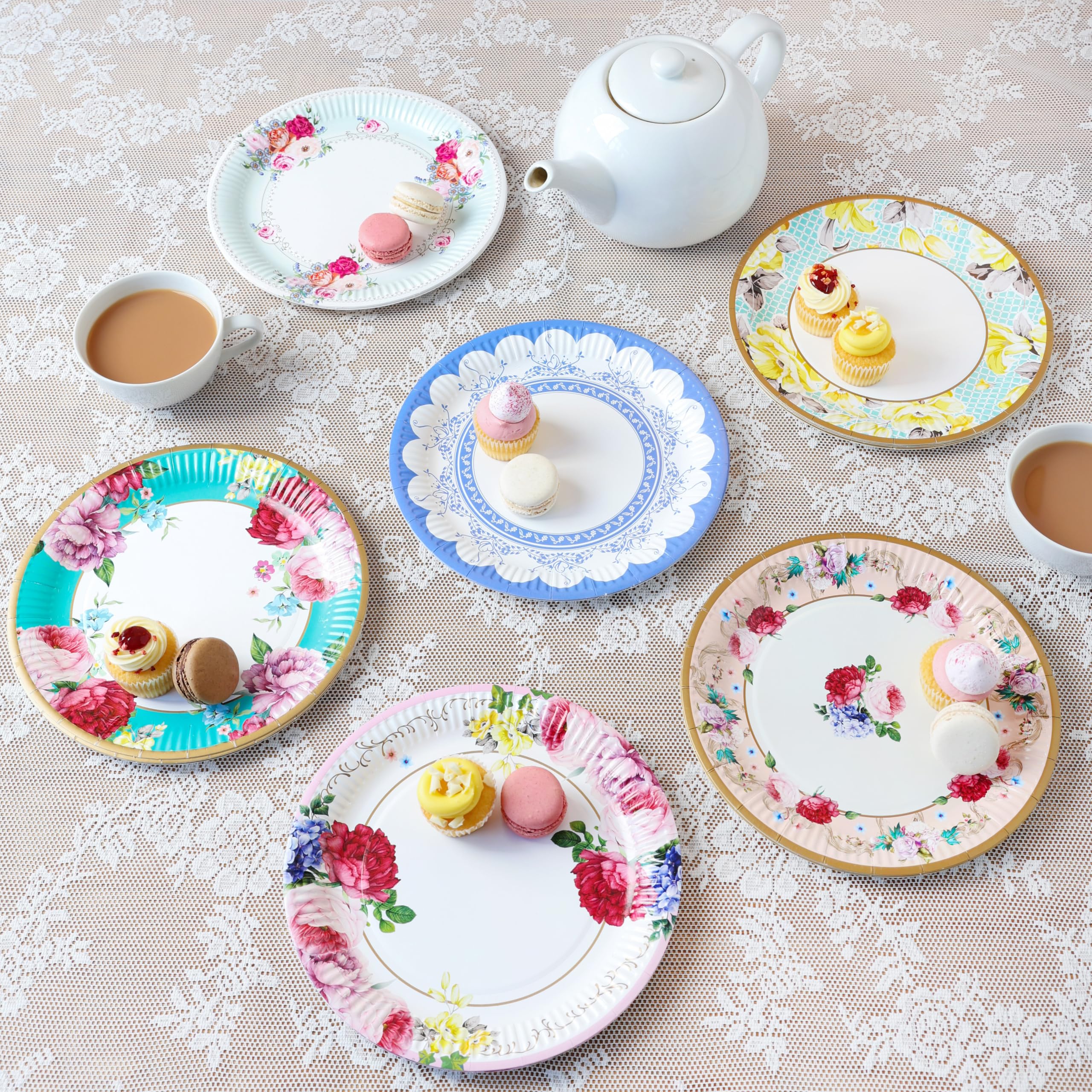 Talking Tables Pack of 24 Vintage Floral Paper Plates - 23cm Disposable Dishes for Parties