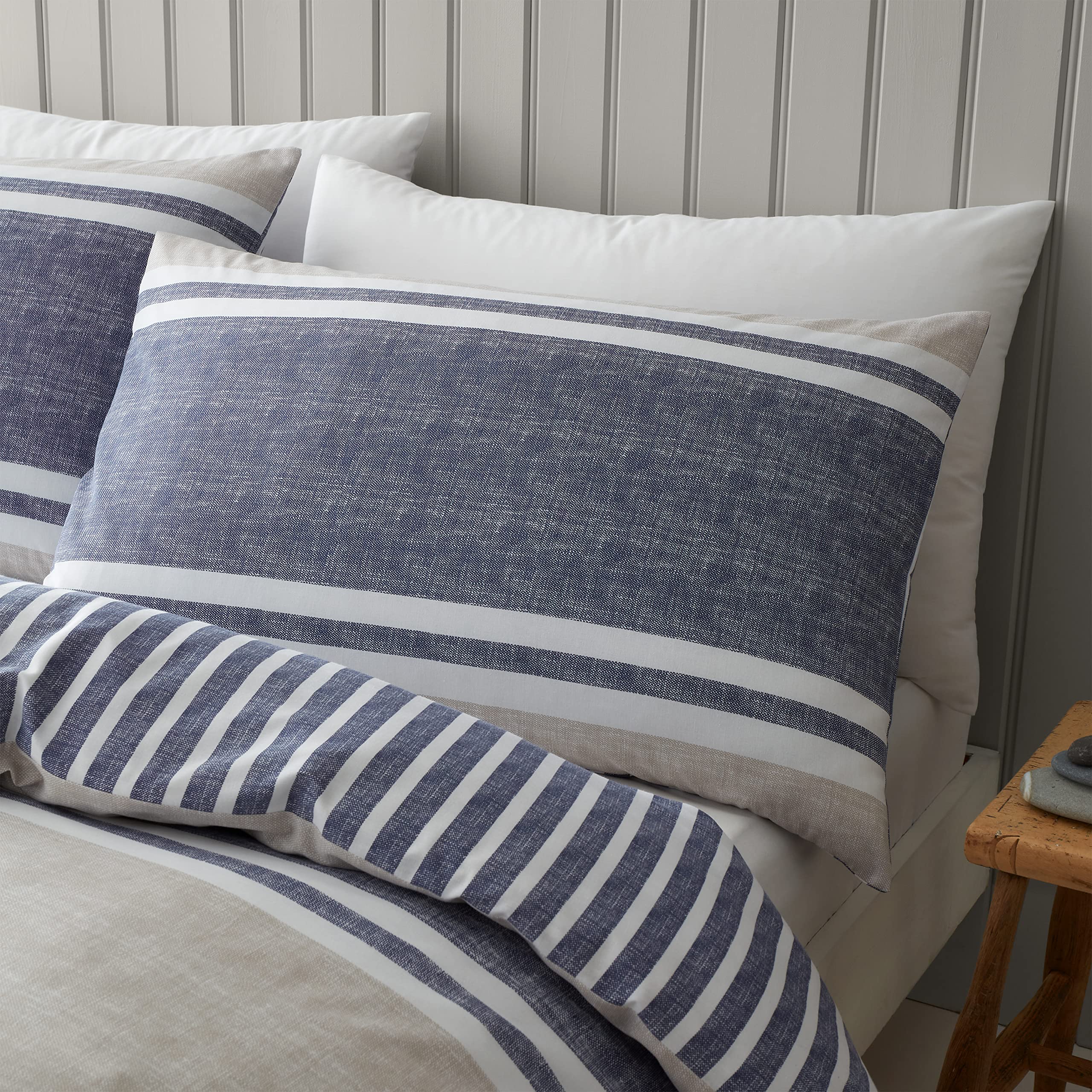 Catherine Lansfield Textured Banded Stripe Double Duvet Cover Set | Blue | Polycotton 3